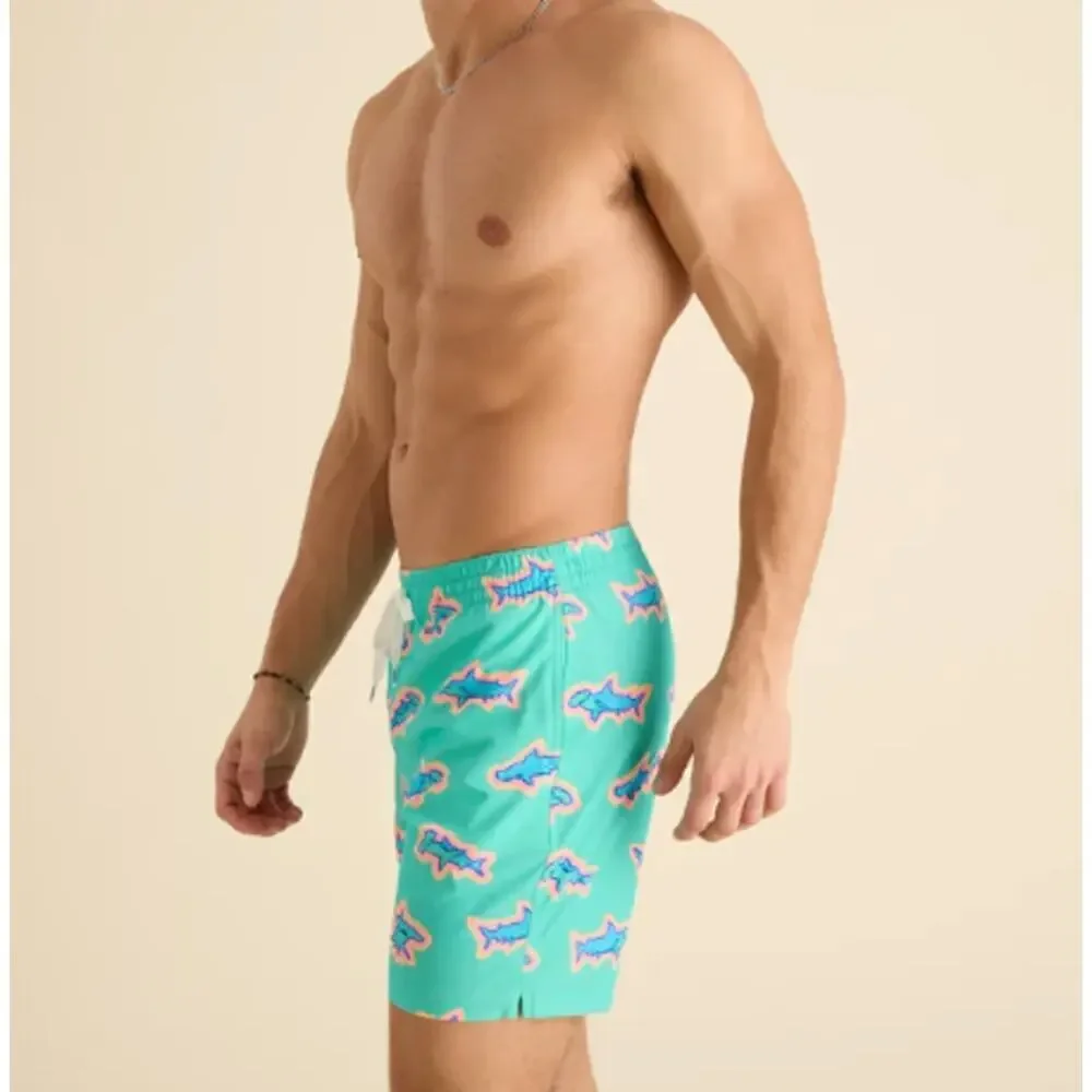 Chubbies Teal Sharks The Apex Swimmers Lined Classic Swim Trunk Size L